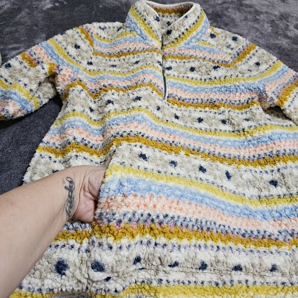 Style & Co Striped Soft Fleece Sherpa Teddy Pullover Sweater Cream Womens Large - Picture 9 of 11